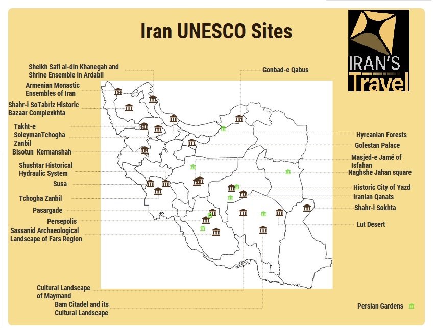 an infographic of Iran UNESCO world heritage sites